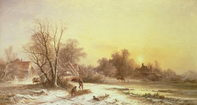 Winter Scene: Collecting Wood on a River Bank by George Augustus Williams